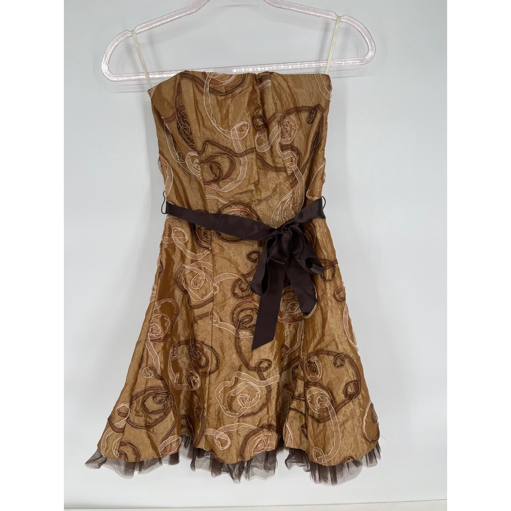 Jessica McClintock Strapless Party Dress Brown Ribbon Accent Size 4P‎